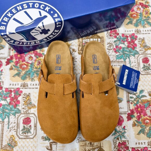👑POSH NWT Women's Mink Suede Birkenstock Boston Shoes - Narrow Fit - Picture 1 of 5